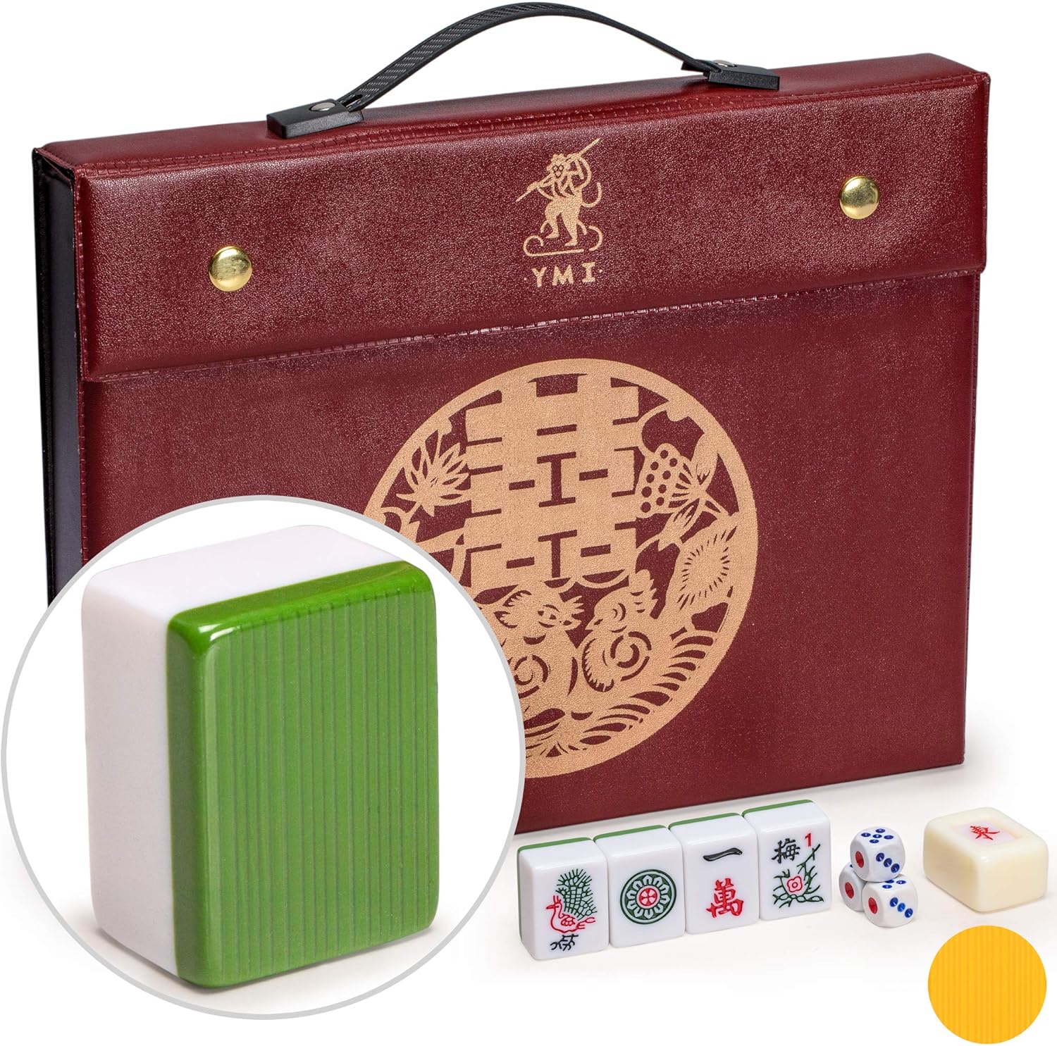Yellow Mountain Imports Professional Chinese Mahjong Game Set - Double Happiness (Yellow) - with 146 Medium Size Tiles, 3 Dice and a Wind Indicator - for Chinese Style Game Play