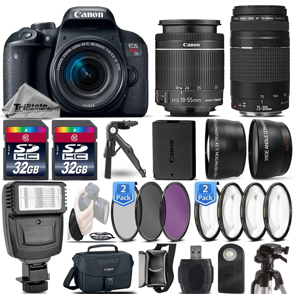 Canon EOS Rebel T7i / 800D DSLR Camera + 18-55mm IS STM + 75-300 III -64GB Kit - Curated Treasures Market