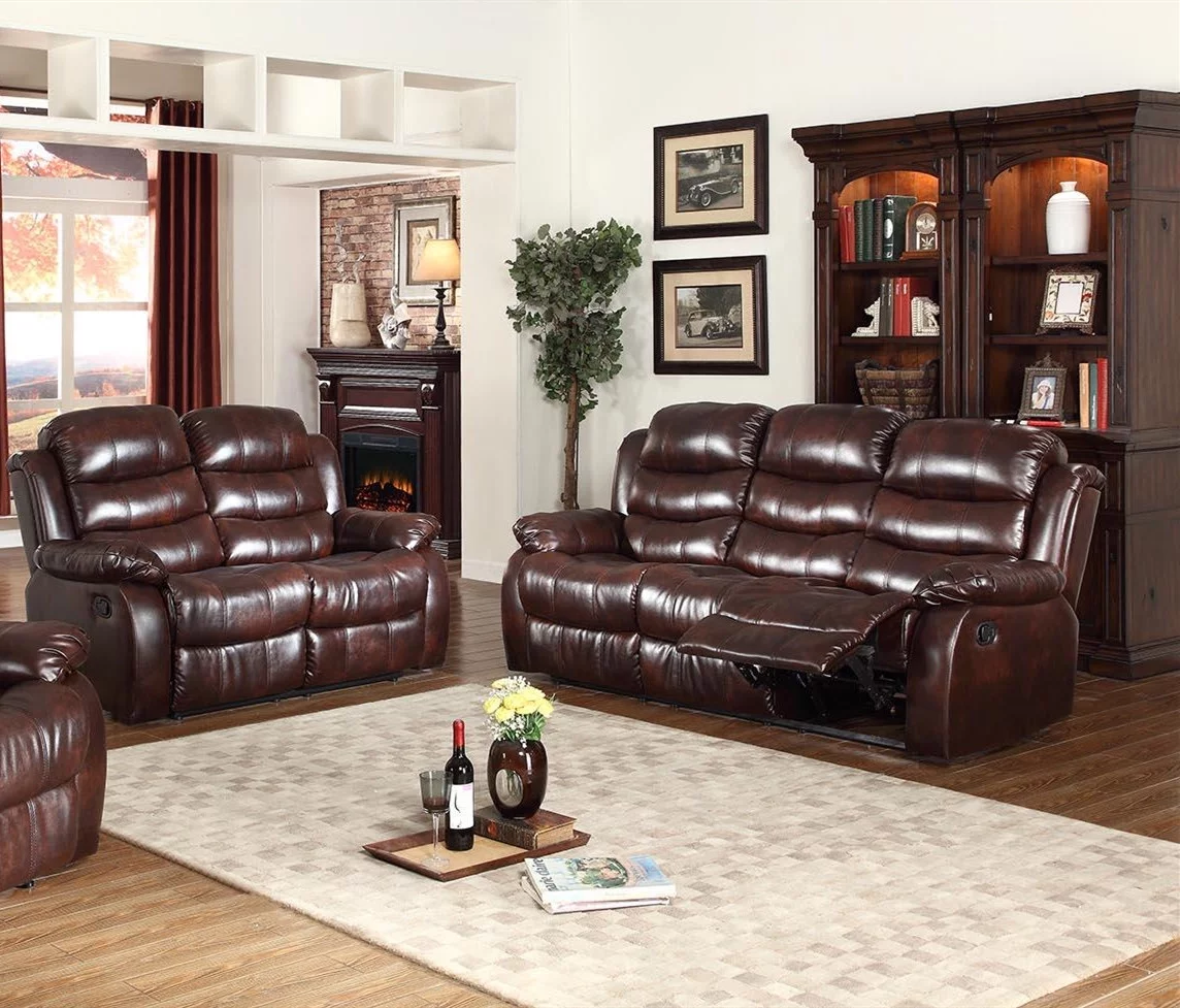 GTU Furniture Motion Living Room Pu Leather Pillow Top Backrest and Armrests Couch Set