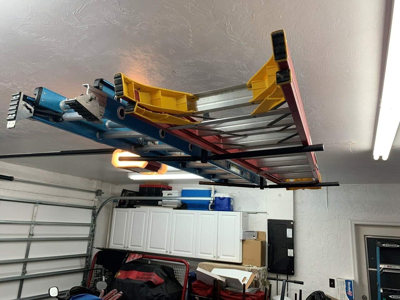 StoreYourBoard Double Ladder Ceiling Rack, Hi Port 2 Garage Storage and Organization, Home Organizer Hanger Mount Pack of 2