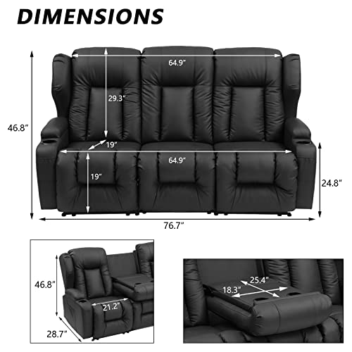 IPKIG 65.3" RV Loveseat Recliner - Faux Leather Manual Reclining Loveseat with Console, Cup Holders, Lumbar Pillow for Living Room, Bedroom, RV, Home Theater - RV Recliners Chair (Beige)