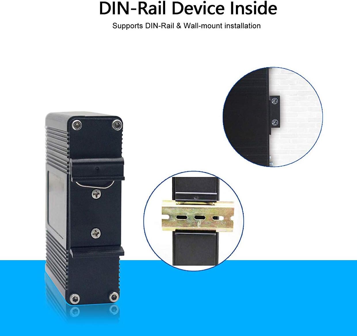 Gigabit Industrial Ethernet Media Converter POE+ 30W Aluminum Case 2 RJ45 Port 1 SFP Port Supports External SFP Modules 12~48V DC Input Power