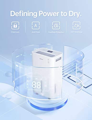 BUBLUE Dehumidifier for Basements, Home and Large Room with Auto or Manual Drainage | 36 db Industry Leading Noise Reducing | Integrated Air Filters, 3 Operation Modes, Clothes Drying