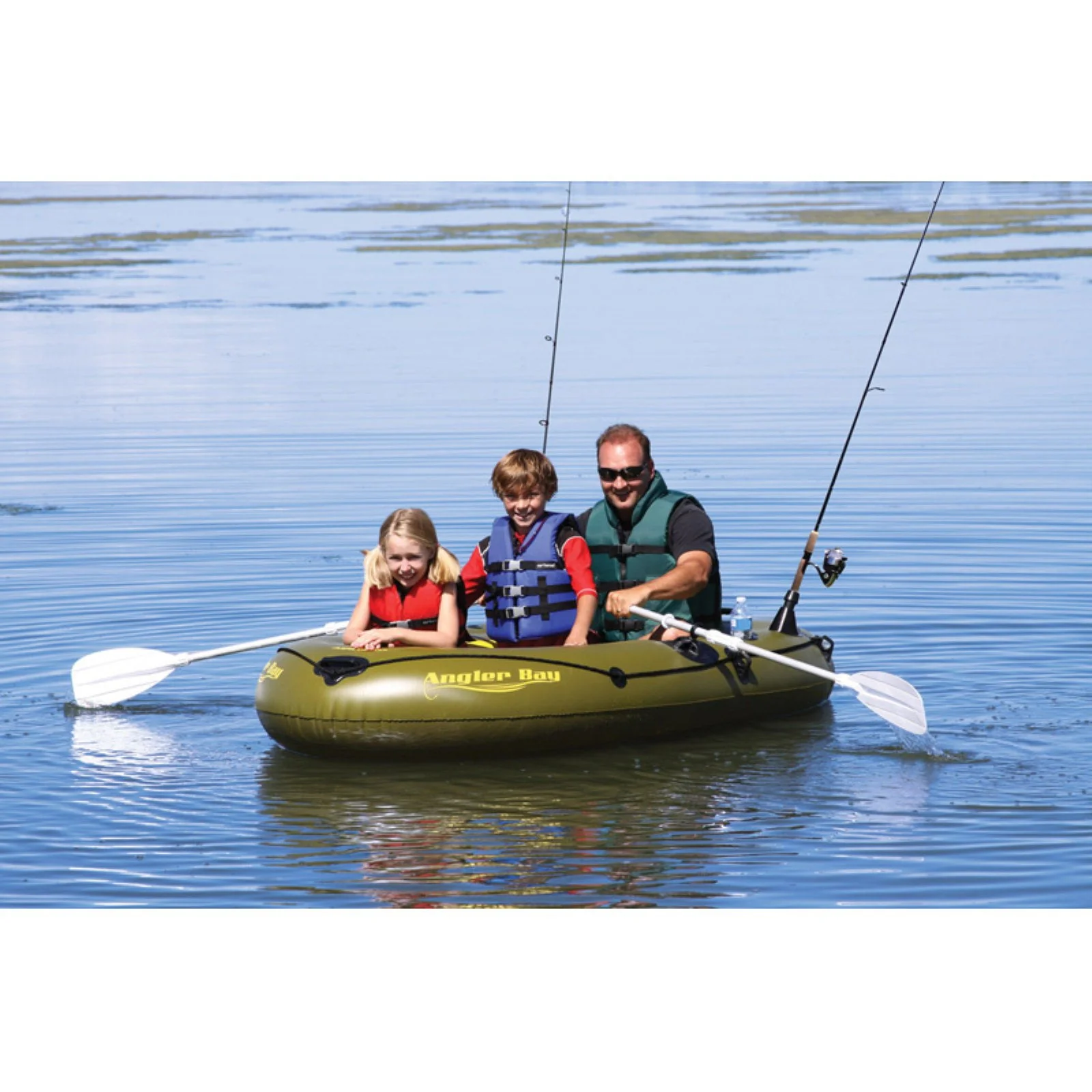 Airhead Angler Bay 6 Person Inflatable Fishing Boat Raft Float, Green