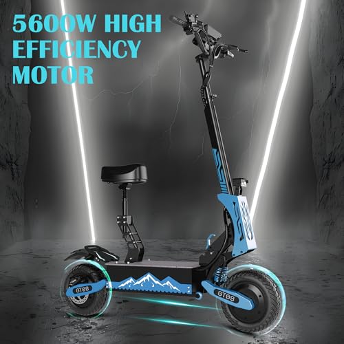 DOF 60V 27AH Electric Scooter for Adults, 5600W Dual Motor Commuter with 50MPH Speed & 40 Miles Range, Dual Brake System, Shock Absorption, 11" Vacuum Off-Road Tires, Folding E-Scooter Detachable Seat