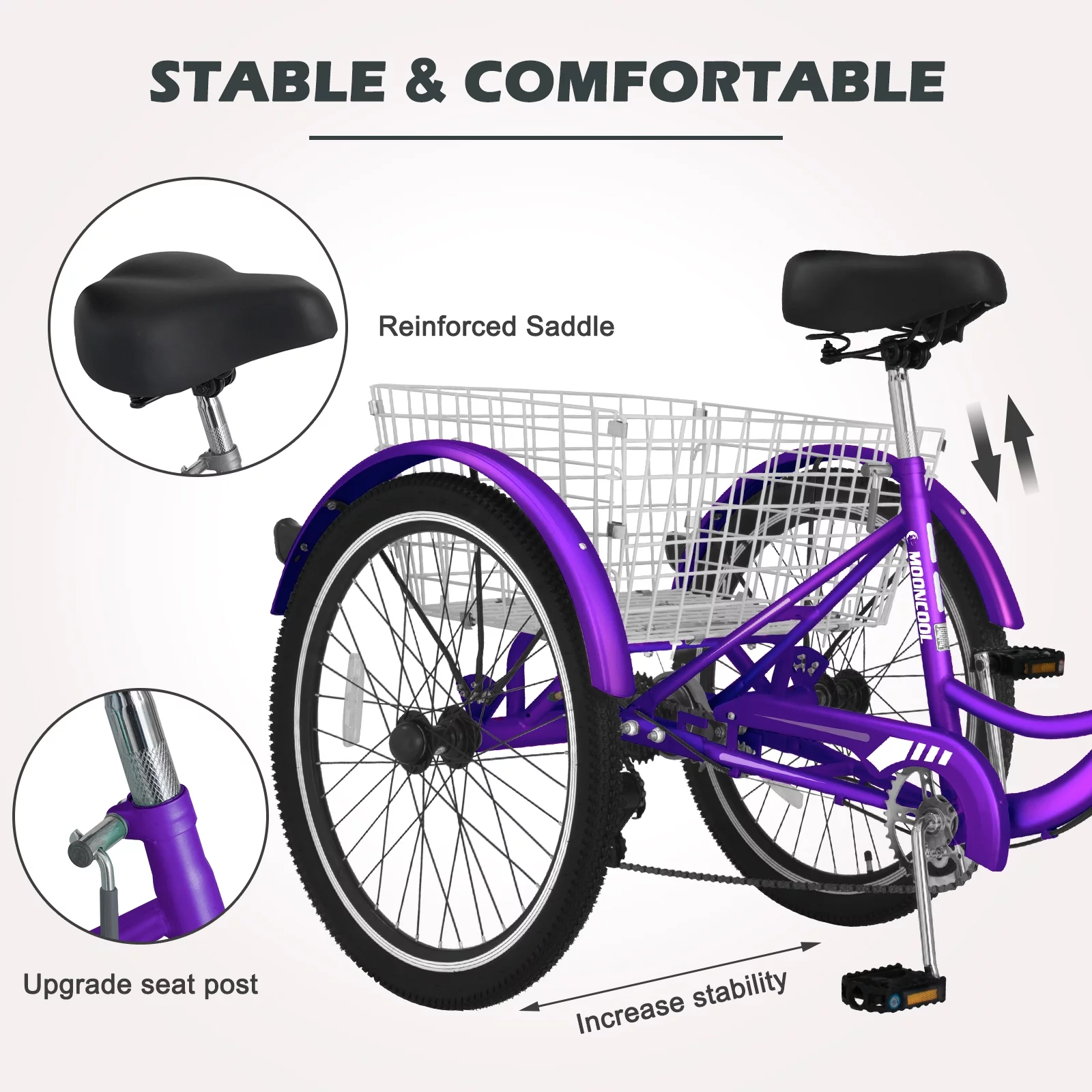 LILYPELLE 24 Adult Tricycle 7 Speed, Three Wheel Bikes for Adults 400lbs,Low-Step Through Trike Cruiser for Exercise Shopping Outdoor Activities,Cyan