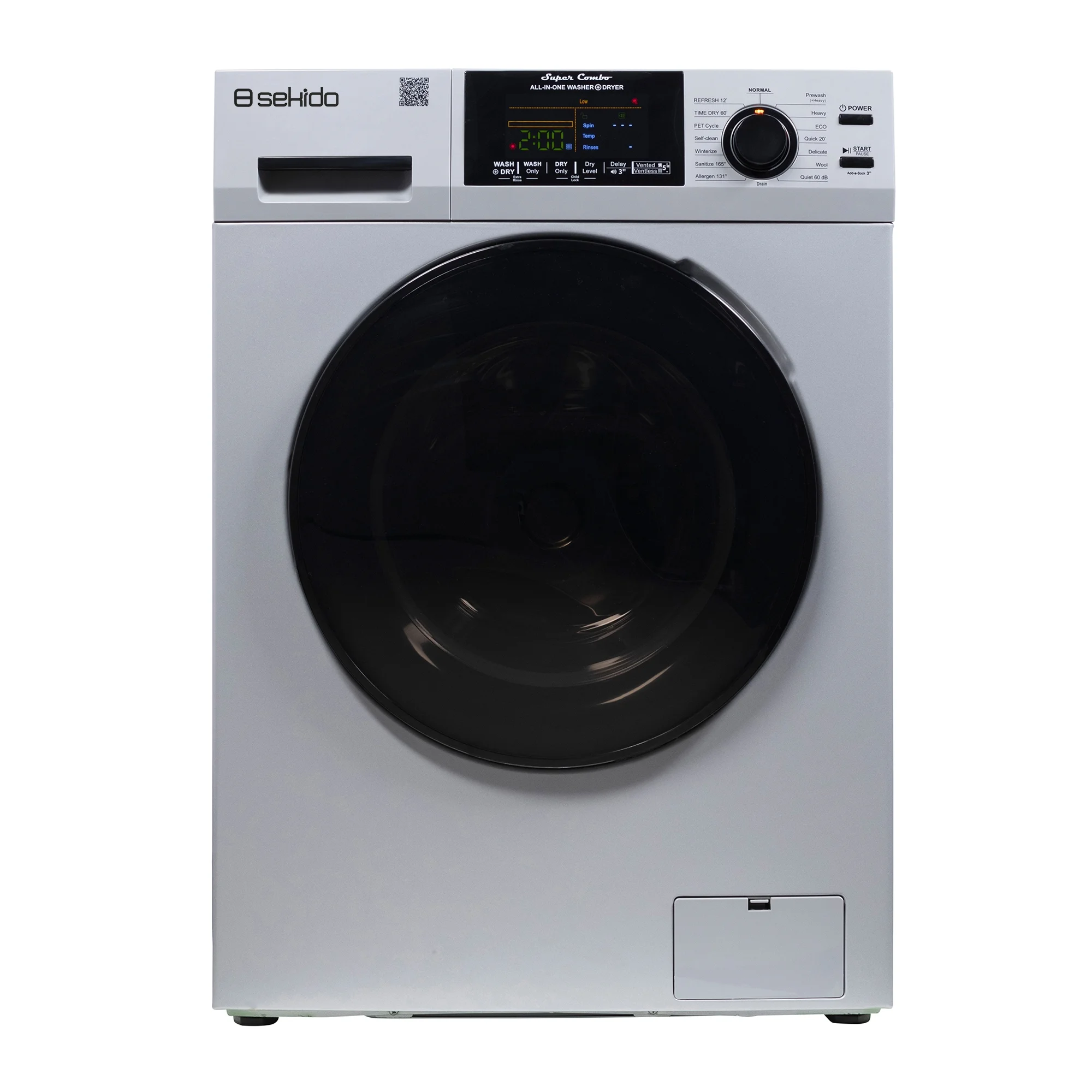 Sekido All-in-One Washer Dryer VENTLESS/VENTED 1.62cf/15lbs 110V with Pet Cycle, 15 programs and Threshold delivery in Silver - Curated Treasures Market
