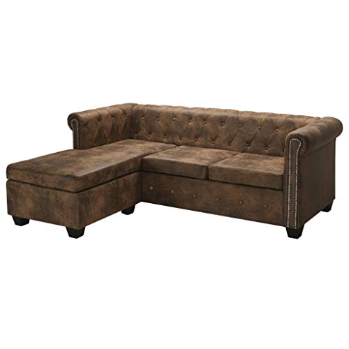 L-shaped Chesterfield Sofa,Comfy Sectional Sofa, Sectional Sofa Furniture for Living Room Lounge, Minimalist Style Comfy Sofa Couch for Bedroom,Office Artificial Leather Brown