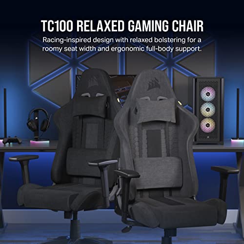 Corsair TC100 Relaxed Gaming Chair - Fabric - Racing-Inspired Design - Lumbar Pillow - Detachable Memory Foam Neck Pillow - Adjustable Seat Height - Adjustable Armrests - Gray and Black