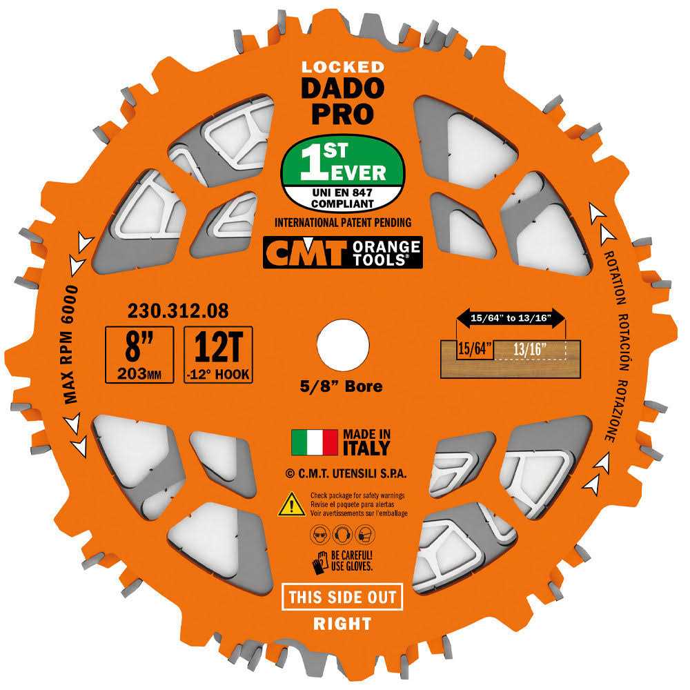 CMT 8in 12T Wood Locked Dado Pro Blade Set - Shop Hardware Tools Online Store
