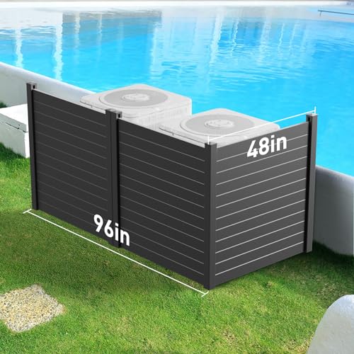 Black Air Conditioner Fence, 48"W X 48"H Vinyl Privacy Fence Screen 3 Panels Pool Equipment Fence Enclosure Trash Can Fence Outside Garbage Can Enclosure Fence