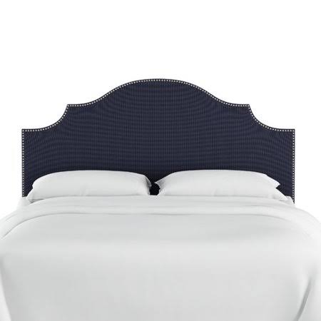 Mercer41 Rector Nail Button Notched Duck Upholstered Panel Headboard, Size: California King, Blue