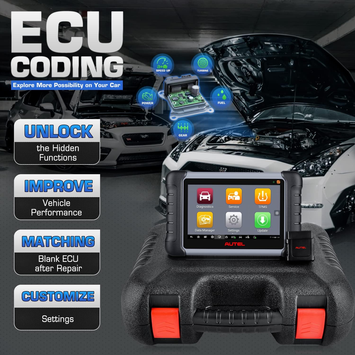 Autel Scanner MaxiPRO MP808TS Pro, [Valued $128] 4PCS 2in1 315/ 433Mhz Sensors, 2022 Newer Model of MP808TS/ MP808, Bi-Directional Diagnostic Scan Tool, TPMS Program/ Relearn/ Retrofit, 30+ Services