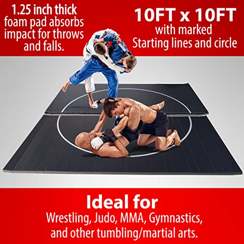 Gold Medal Sports 10' x 10' Wrestling Mat, Jiu Jitsu BJJ Mats, Wrestling Mats, Martial Arts Thick Mats for Home, Judo Tatami Wrestling Mat, Flexi Roll