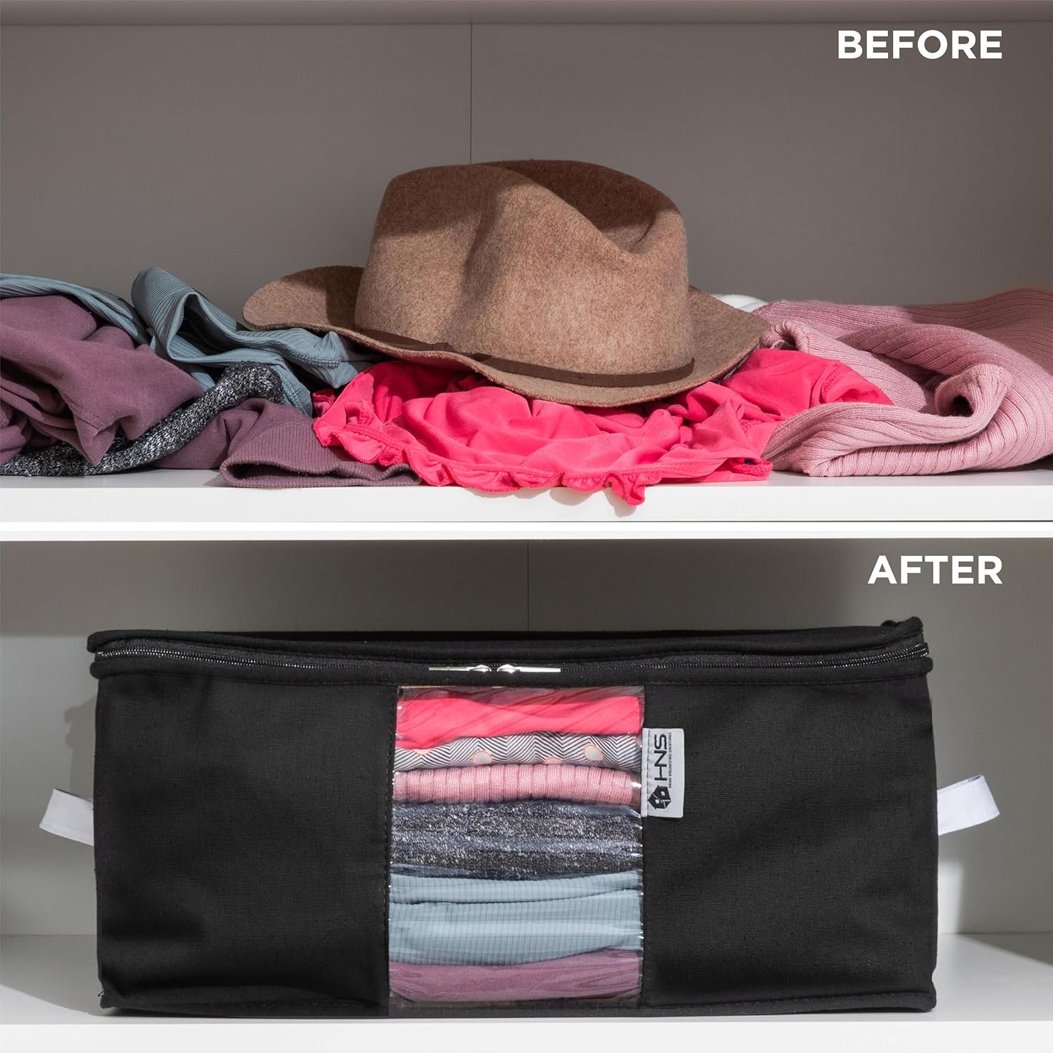 Moisture, Dirt &amp; Dust – Set of 2 Underbed Storage Bags for Clothes, Cashmere Sweaters, Bedding &amp; More - Underbed Storage - Black, Cedar Clothes Storage Bag Organizer – Protects from Moths