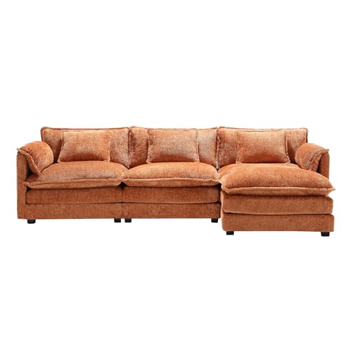 U-Shaped Oversized Chenille Upholstered Modular Sectional Sofa Modern Deep Seat Reversible Chaises Cloud Couch Convertible Living Room Sleeper Sofabed with Movable Ottomans for Home, Apartment