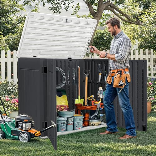 DWVO Outdoor Weather-Resistant Horizontal Storage Shed, 35 Cu Ft Capacity, Lockable and Waterproof, Suitable for Storing Garden Tools, Light Gray