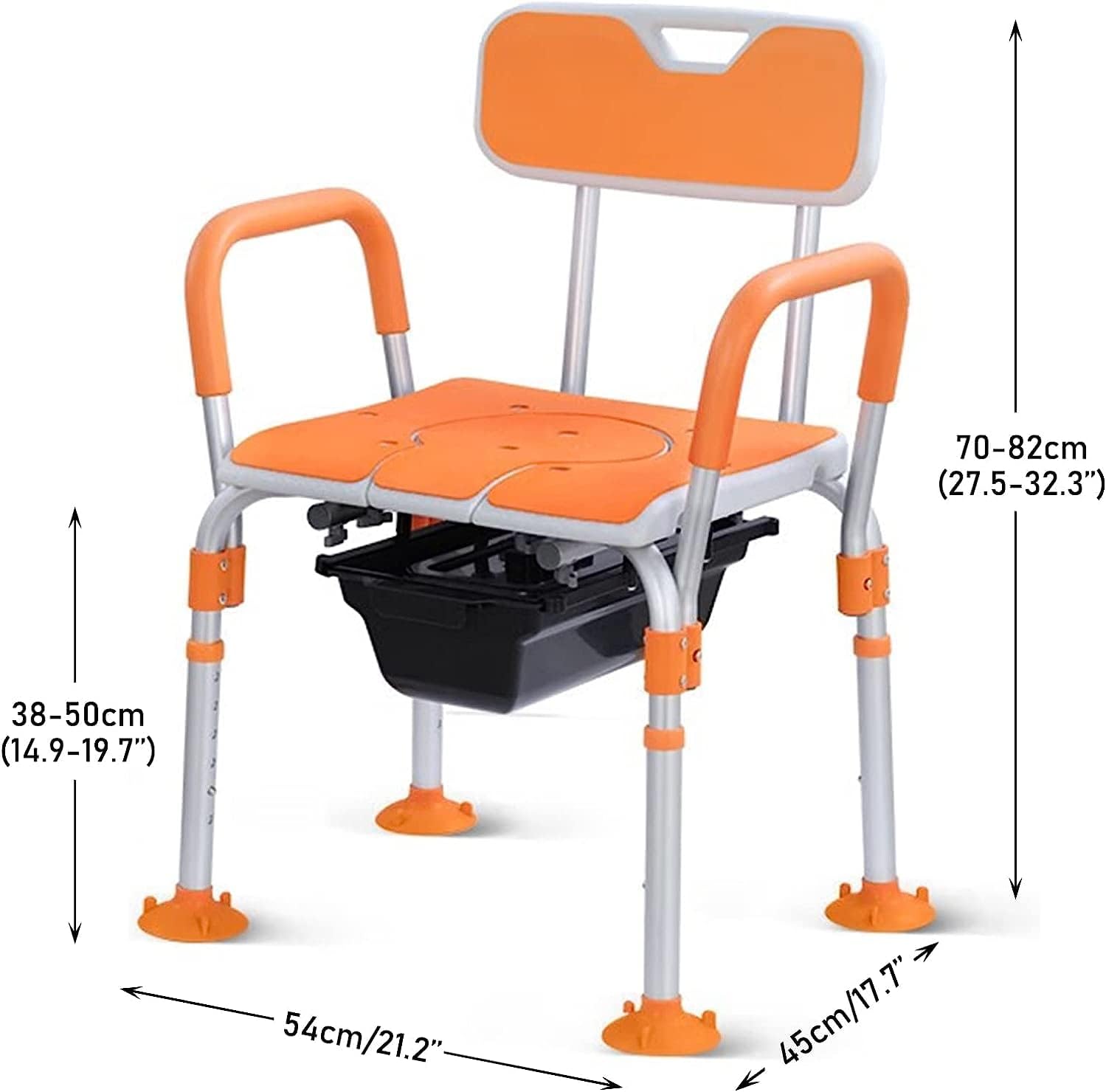 KOHARA Bedside Commode Chair, Height Adjustable Shower Chair w/Safety Frame & Anti-Slip Foot Pads, Portable Toilet, Raised Toilet Seat for Elders, Disabled Pregnant Woman