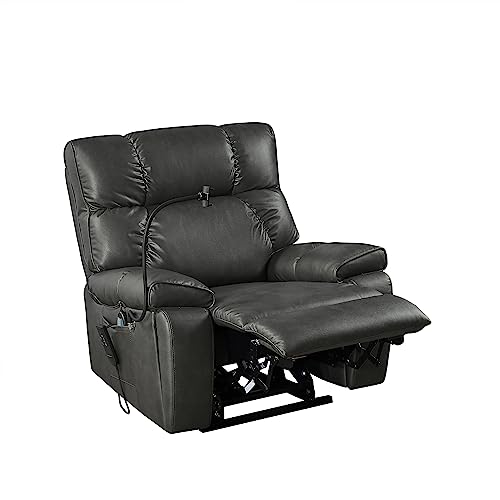 2 Motor Lay Flat Recliner Chair with Adjustable Phone Holder, Power Lift Assist Recliner with Cup Holder, Oversized Leather Sleeping Arm Chair, Massage Heating Home Theater Recliner (Brown)