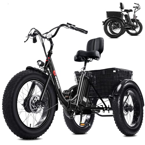 Geemax Electric Tricycle for Adults, 20" x 4.0 Fat Tire Electric Trike, Peak 750W 25MPH 36V 13Ah Lithium Battery UL Certified, Premium 80% Assembled Foldable 3 Wheel Electric Bicycle, Black