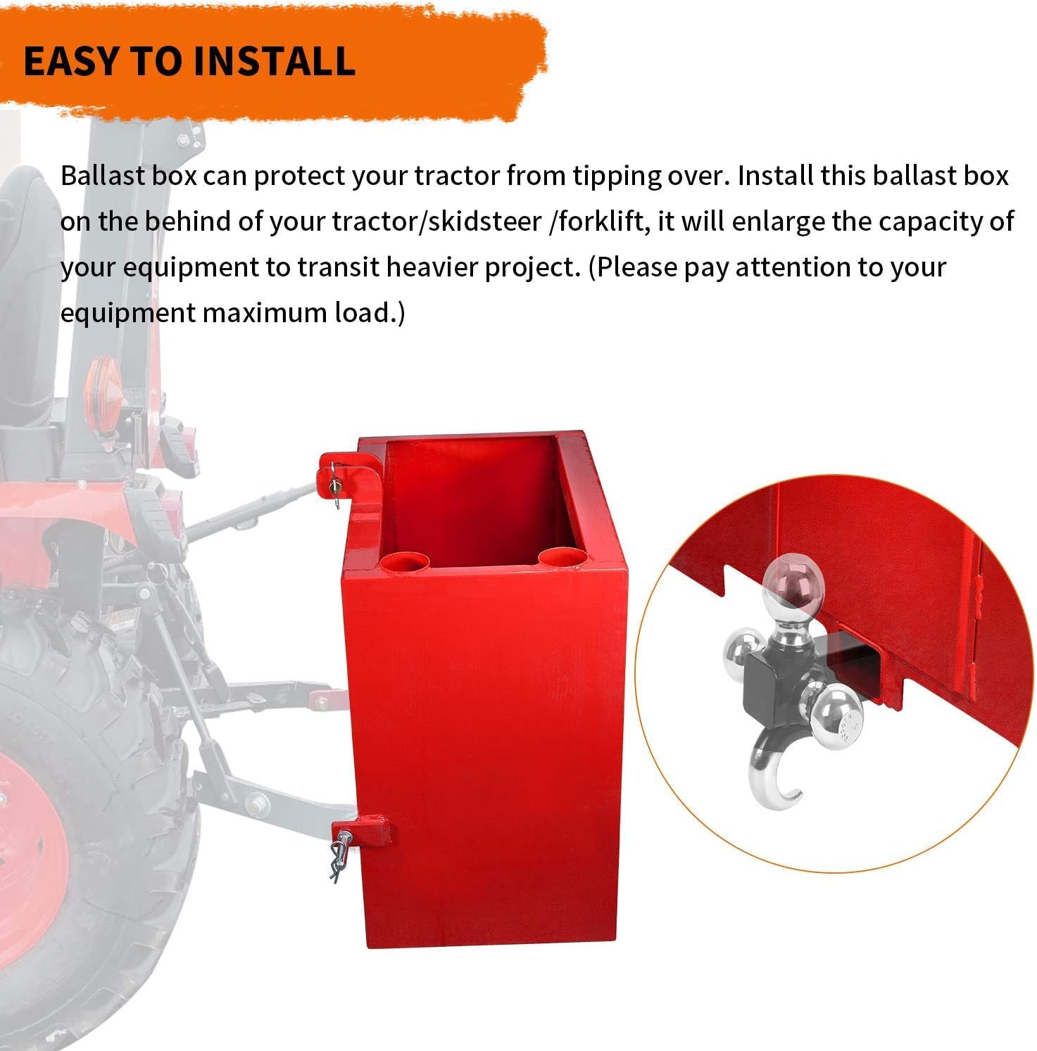 YINTATECH Ballast Box 3 Point Category 1 Tractor and Loader Hitches Attachment