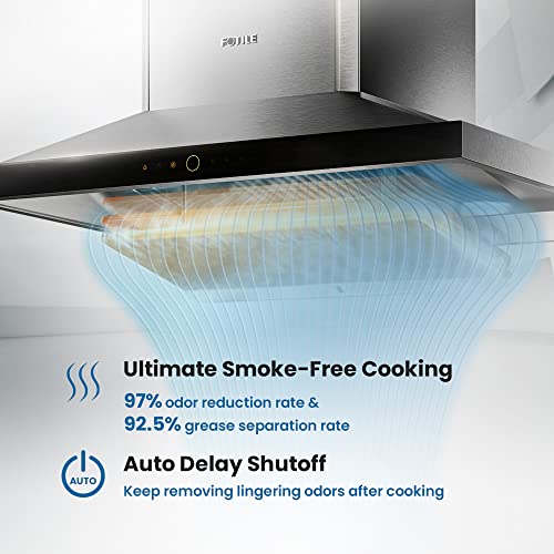 FOTILE Perimeter Vent Series Wall-mount Range Hood | Touchscreen | 4 Speed-settings and Air Management Function | Self-adjusting Surround Suction Plate | Delay Off Function | Cleaning Mode | LED Light