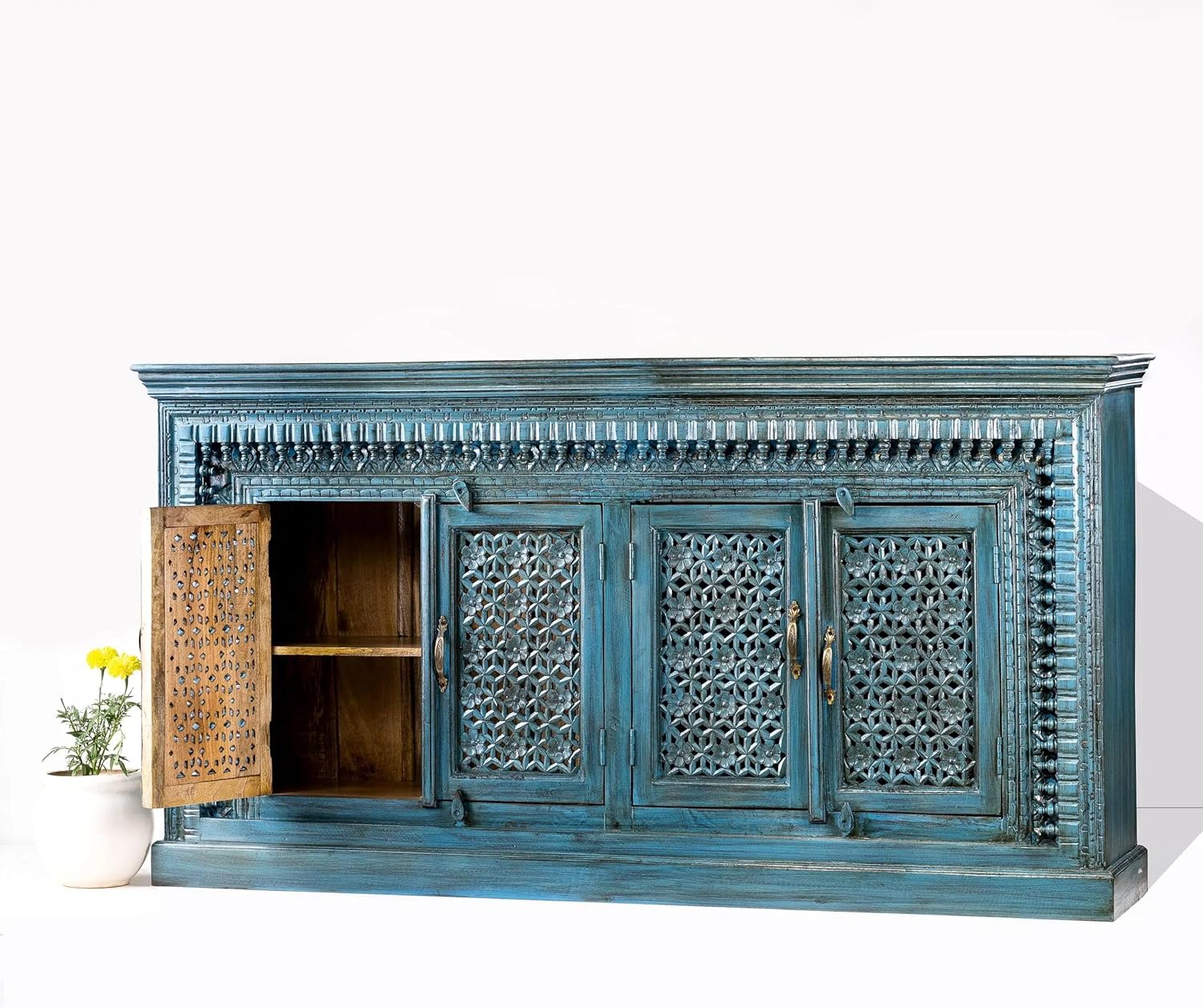 | Hand Carved Dark Blue Indian Sideboard | Hand Carved Furniture | Living Room Furniture | Lifestyle Decor Furniture | Sideboard |