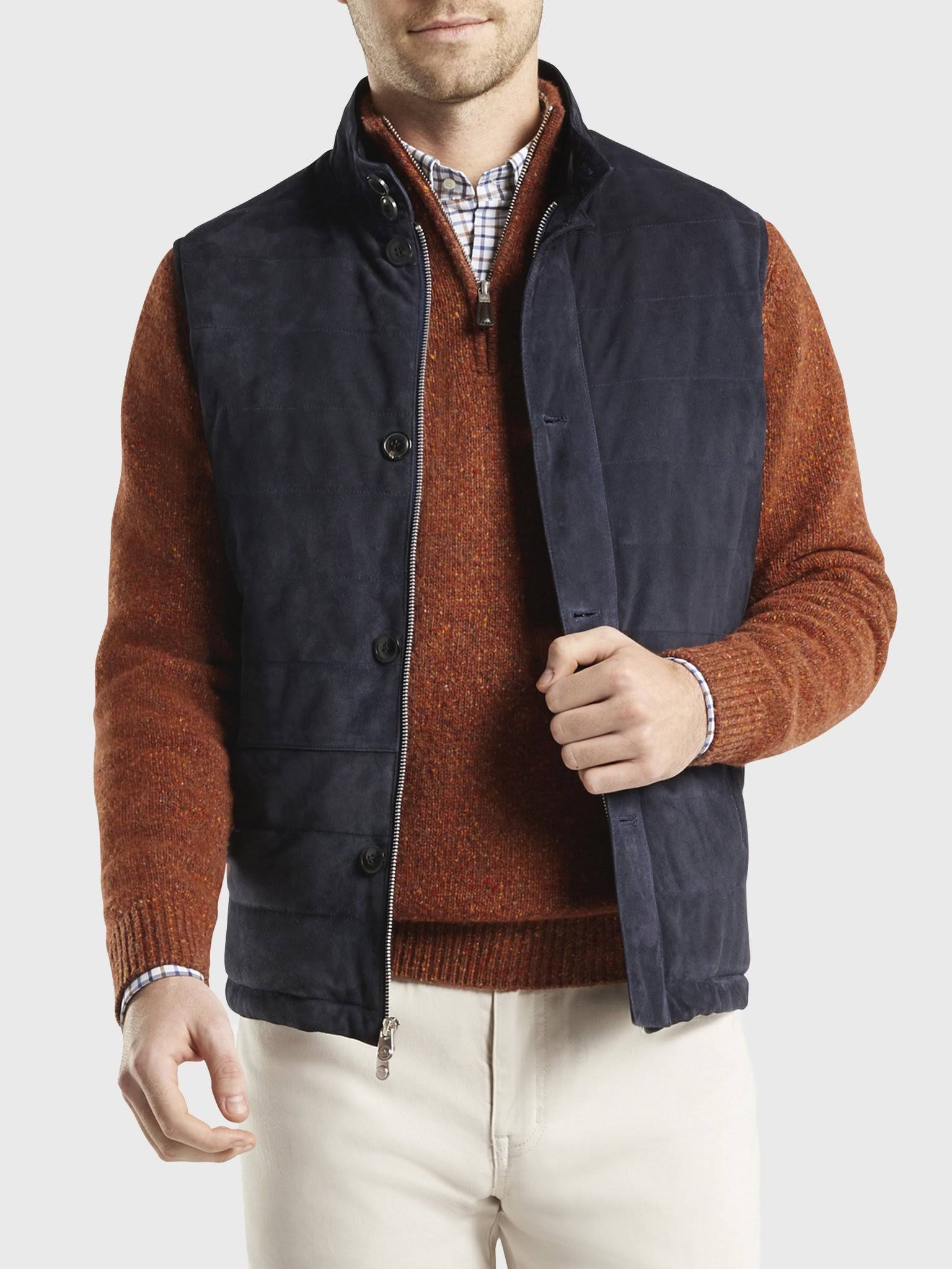 Men&s Peter Millar Crown Suede Vest, Size Medium - Blue