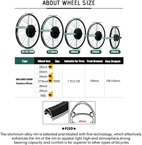 Electric Bike Conversion Kit 48V 1000W/1500W Electric Bicycle Conversion Kit, E-Bike Cassette Rear Wheel Conversion Kit,16"/20"/24"/26"/27.5"/28"/29"/700C Powerful Rear Hub Motor Kit