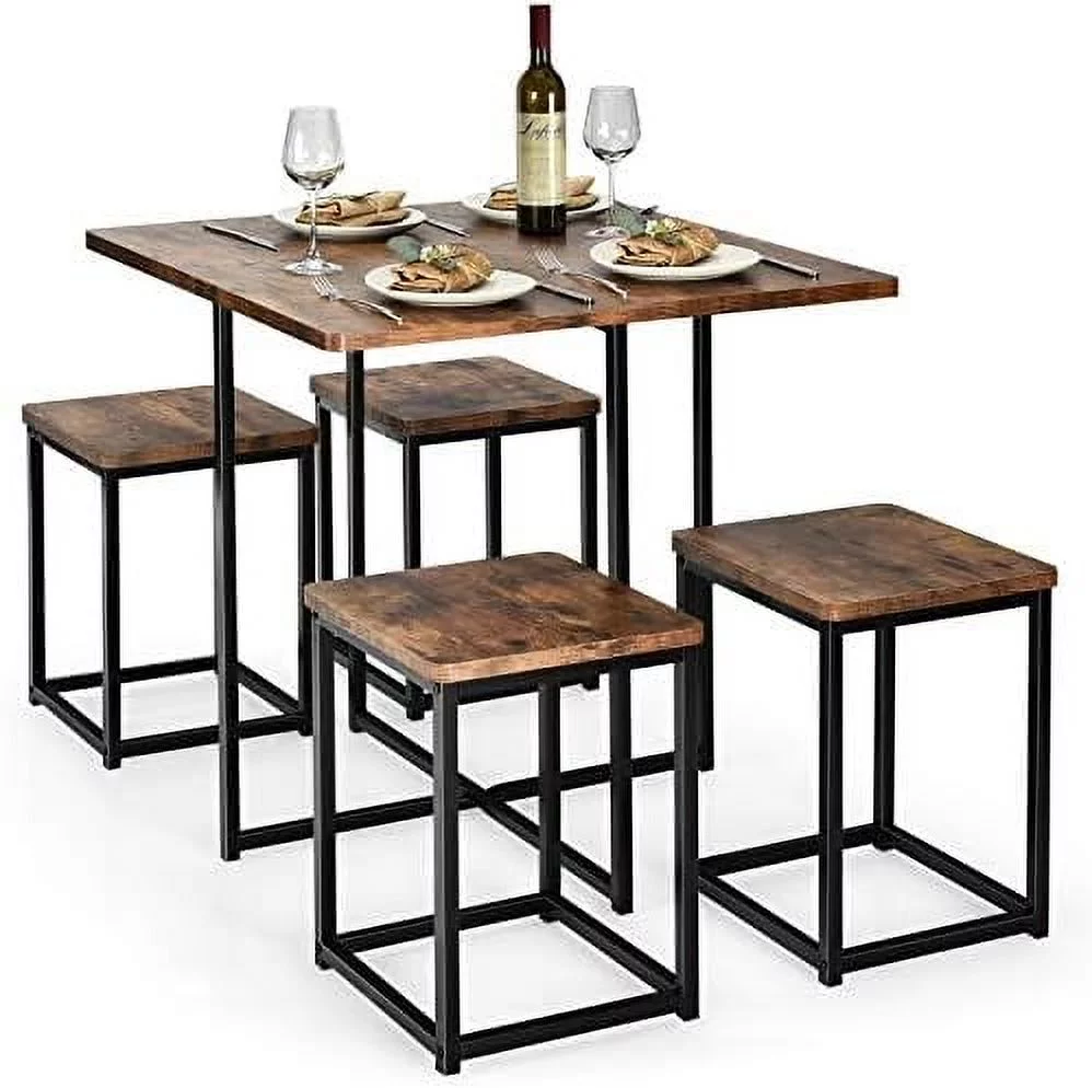 xrboomlife 5 Piece Dining Table Set  Dining Set for 4 with Square Stools  Small Kitchen Table Set with Metal Frame  Compact Design for Small Space  Home Kitchen  Pub Apartment