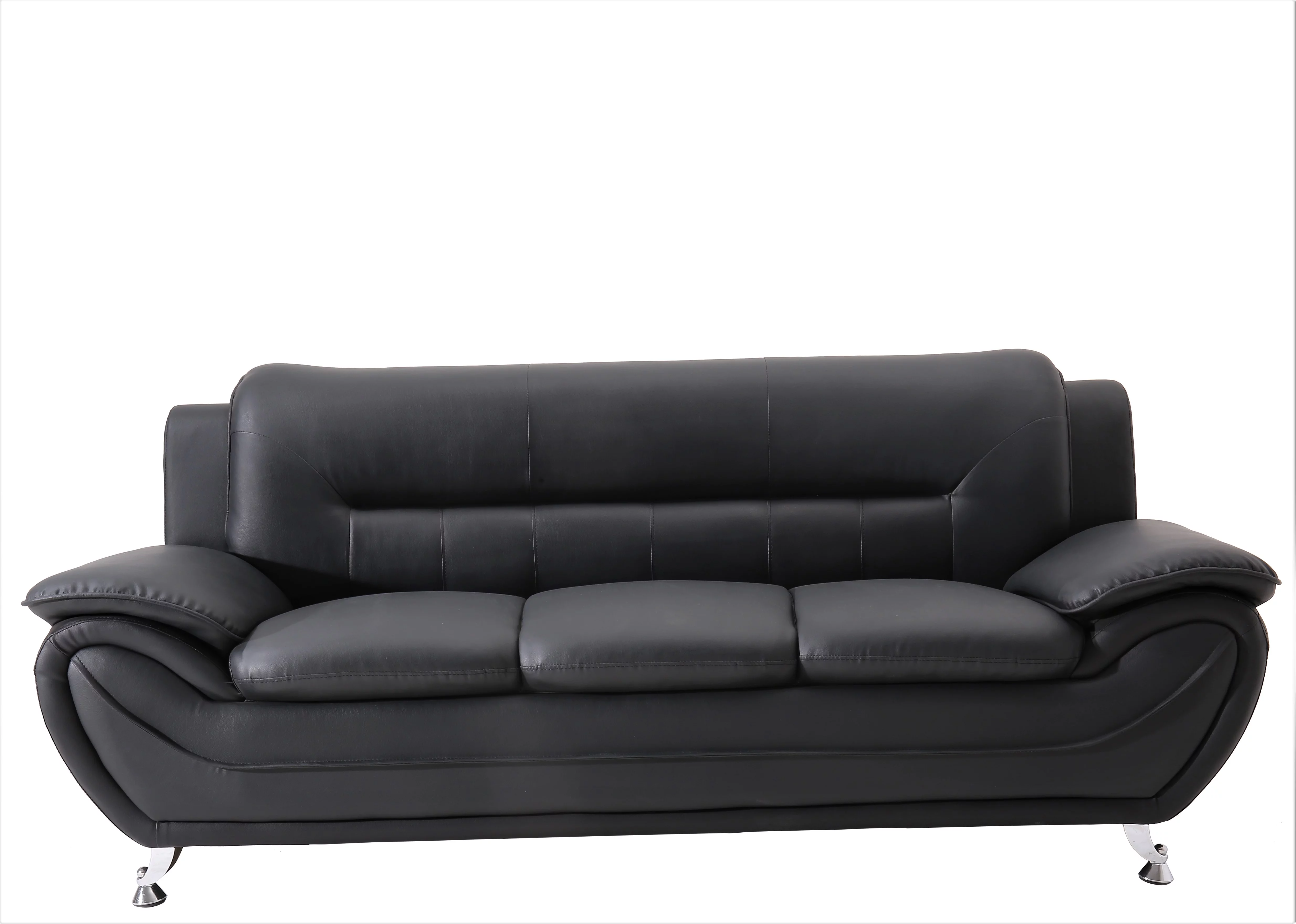 Uspridefurniture Sanuel  3Pcs Faux Leather Living Room Sets, Chair Loveseat Sofa,Black