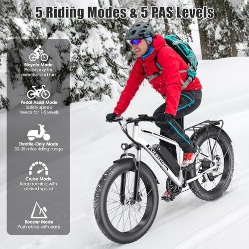 Electric Bike for Adults, Peak 1000W Ebike, 25MPH 60Miles Electric Mountain Bike, 26" Fat Tire Adult Electric Bicycle with 48V 13AH Battery, Rear Rack, 7 Speed, Front Suspension, Turn Signal
