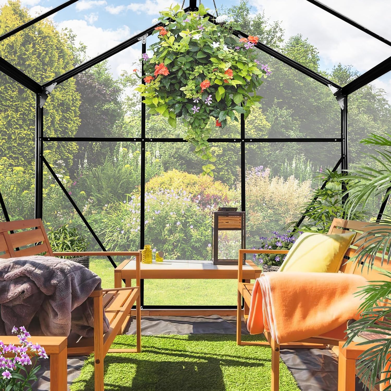 Zstar 10x6 FT Polycarbonate Greenhouses with Sliding Door and Adjustable Vent Window, Heavy Duty Outdoor Aluminum Walk-in Green House for Outdoor Garden Backyard, Greenhouses for Outdoors, Black