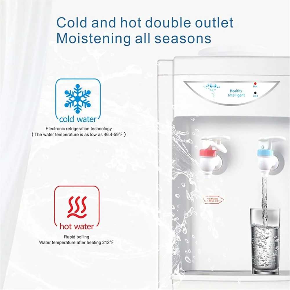 Hot & Cold Water Dispenser，Water Cooler Dispenser 5 Gallon Top-Loading Water Coolers with Child Safety Lock Removable Drip Tray & Storage Cabinet for Home Office (White)