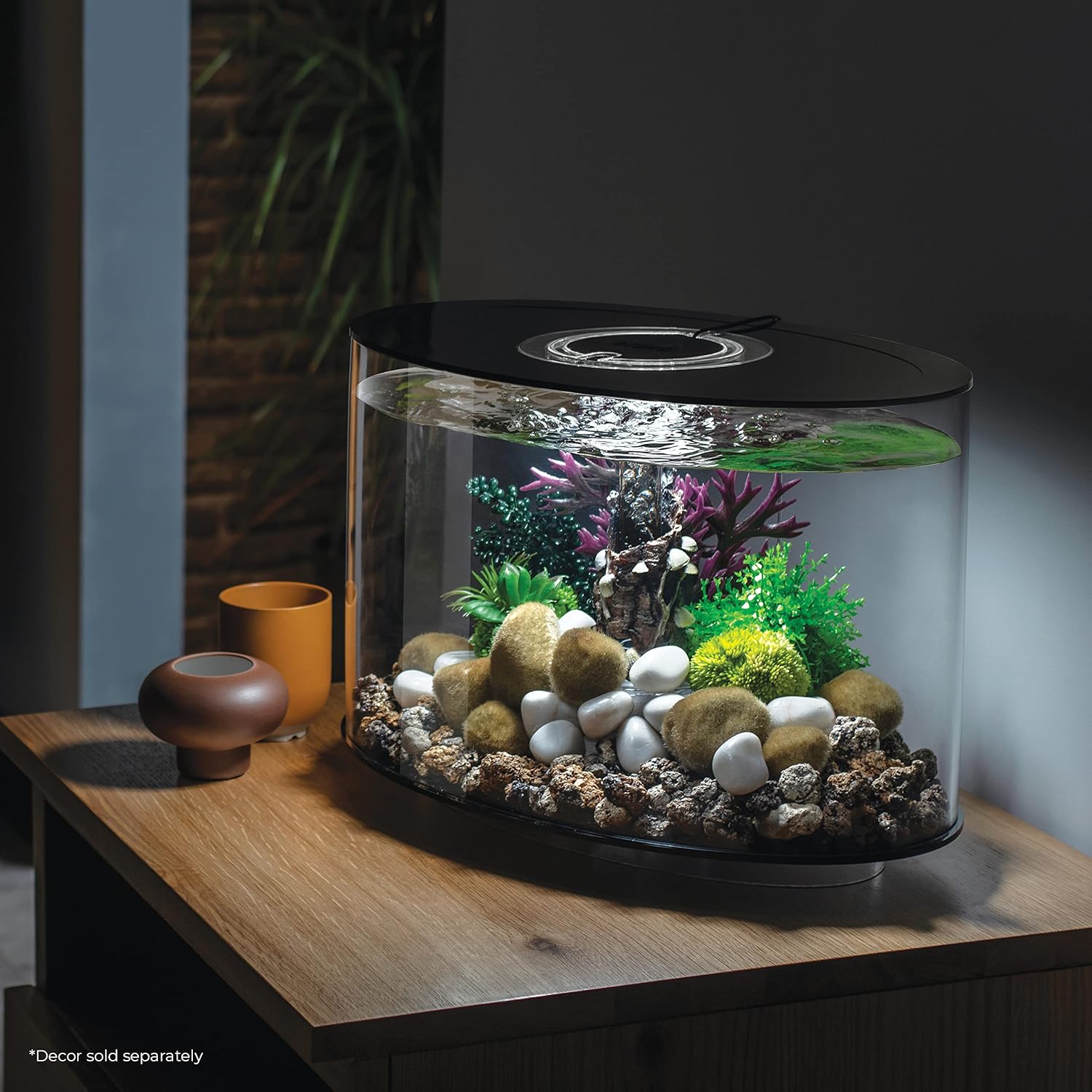 biOrb LOOP 15 Acrylic 4-gallon Aquarium with White LED Lights Modern Compact Tank for Tabletop or Desktop Display, Black-Trimmed Tank