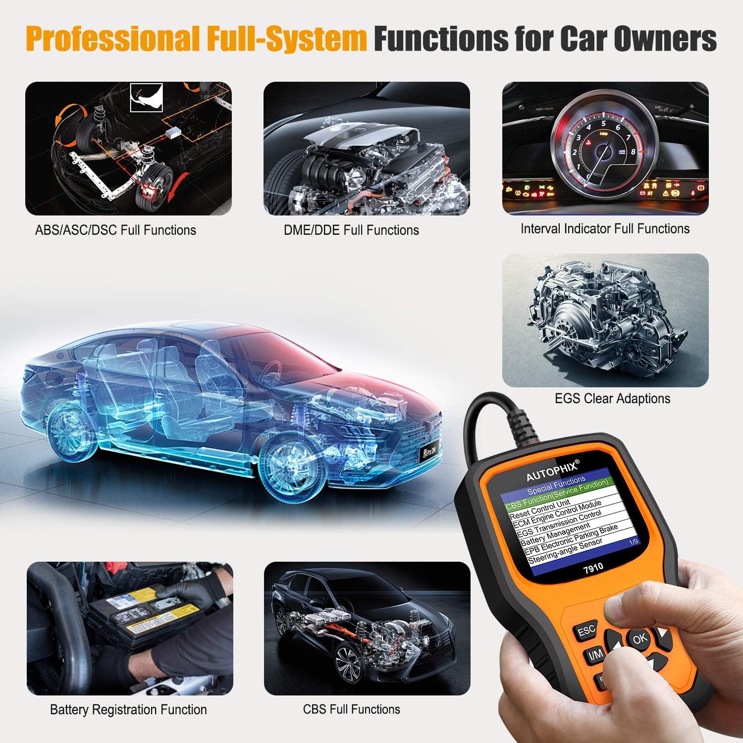 AUTOPHIX Diagnostic Scanner Tool for BMW Enhanced 7910 Full-System OBD2 Scanner Auto Fault Code Reader with Battery Registration for All BMW After 1998 [Upgrade Version]