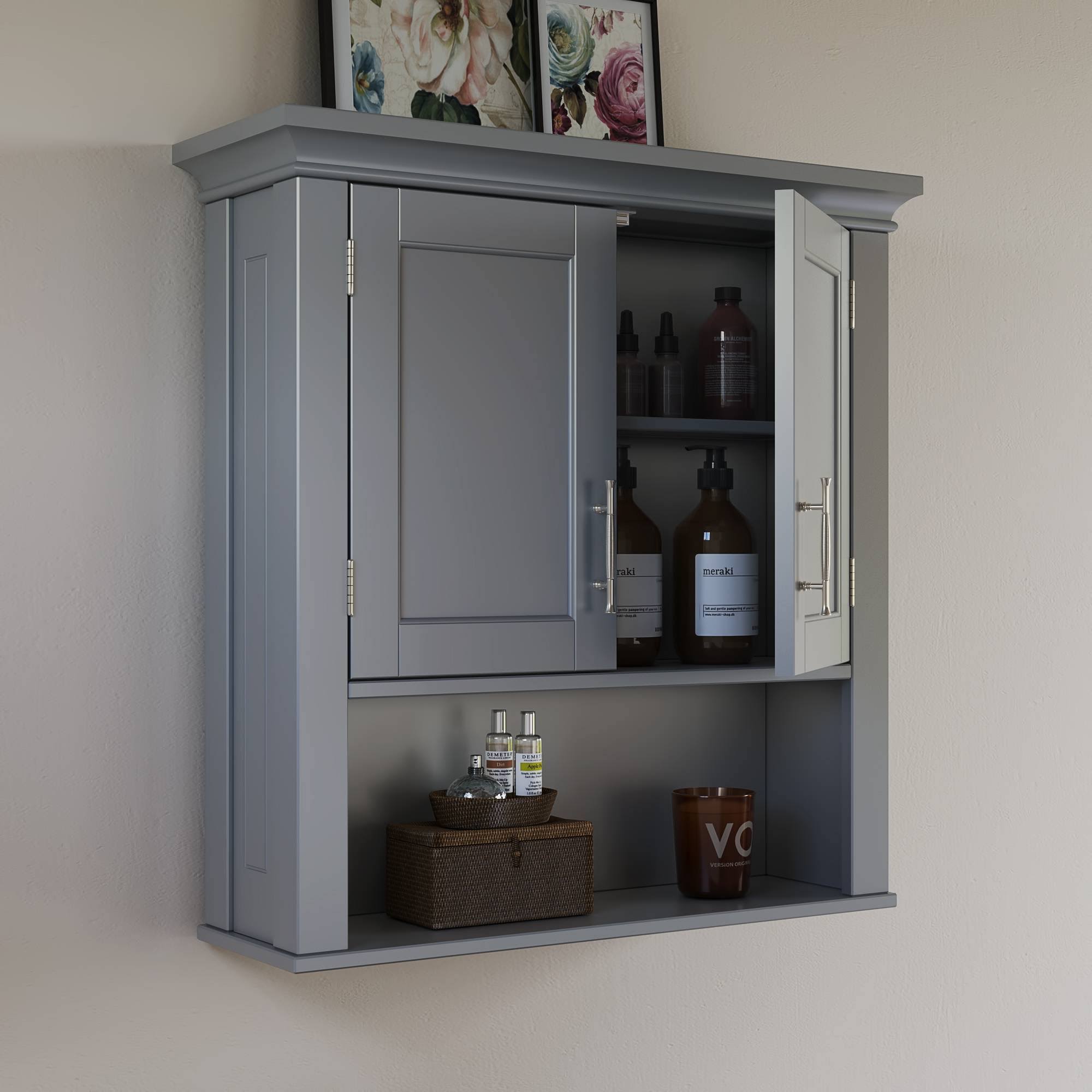 Somerset Two Door Wall Cabinet with Open Shelf Gray - RiverRidge Home