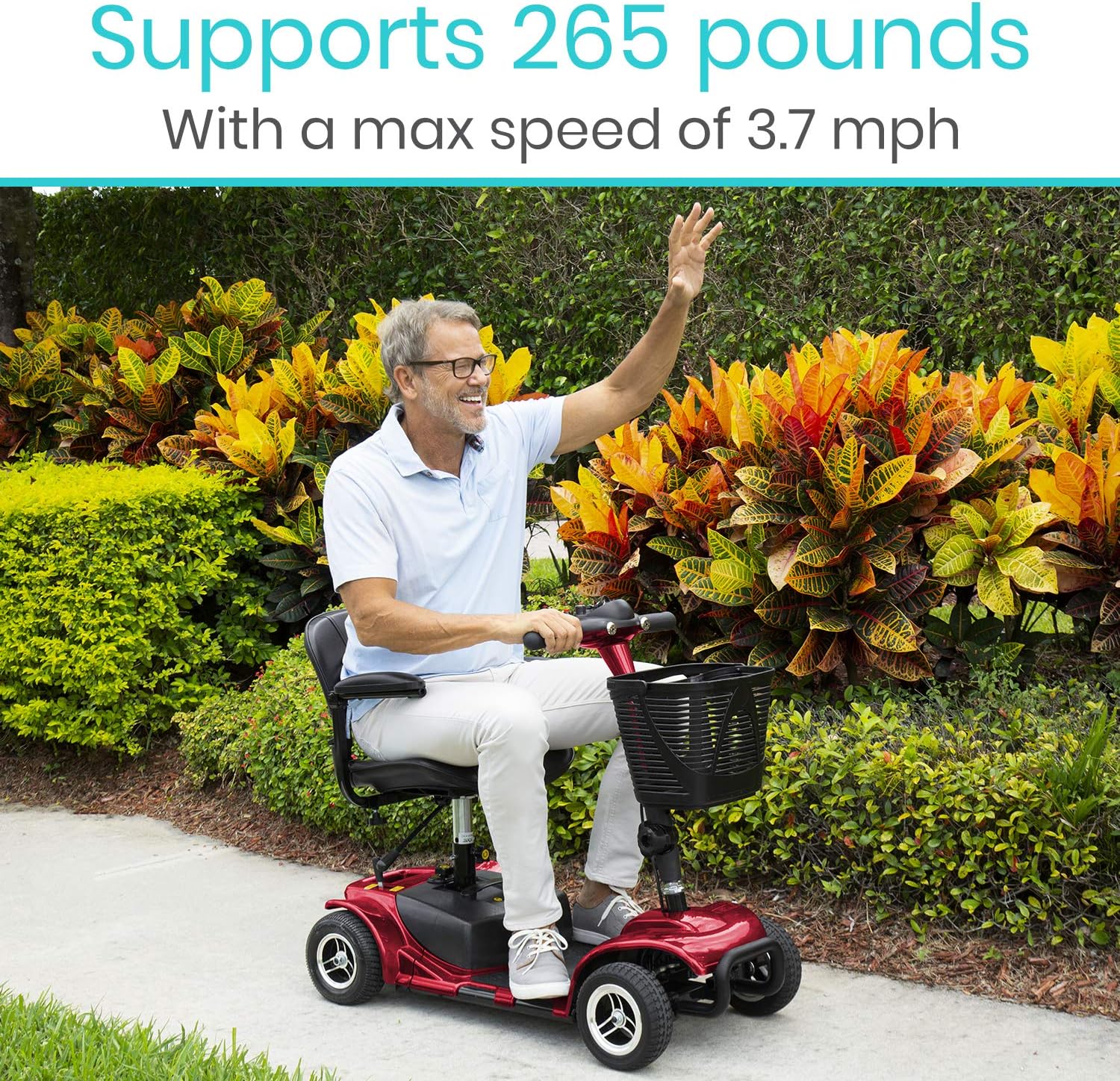 Vive 4 Wheel Mobility Scooter - Electric Powered Wheelchair Device - Compact Heavy Duty Mobile for Travel, Adults, Elderly - Long Range Power Extended Battery with Charger and Basket Included