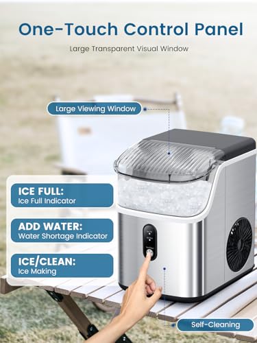 COWSAR Nugget Ice Makers Countertop, Soft Chewable Crushed Ice Maker Machine, Portable Pebble Ice Maker Countertop, 34Lbs/Day, Self-Cleaning, One-Button Operation Ice Machine