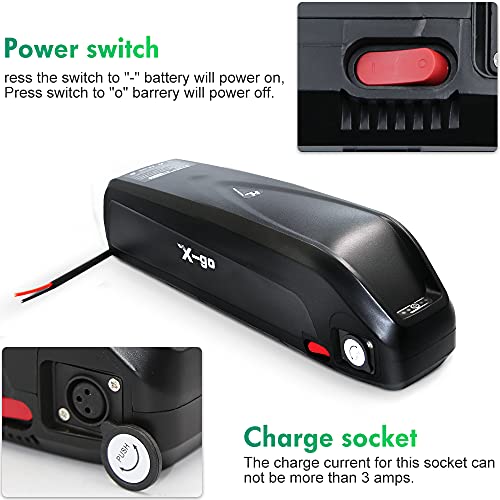 X-go 36V Ebike Battery 13AH Mountain Bike Lithium Li-ion Battery Pack with Charger and BMS for 1000W 750W 500W 350W 250W Electric Bicycle Motor (36V 13AH 4Pin)