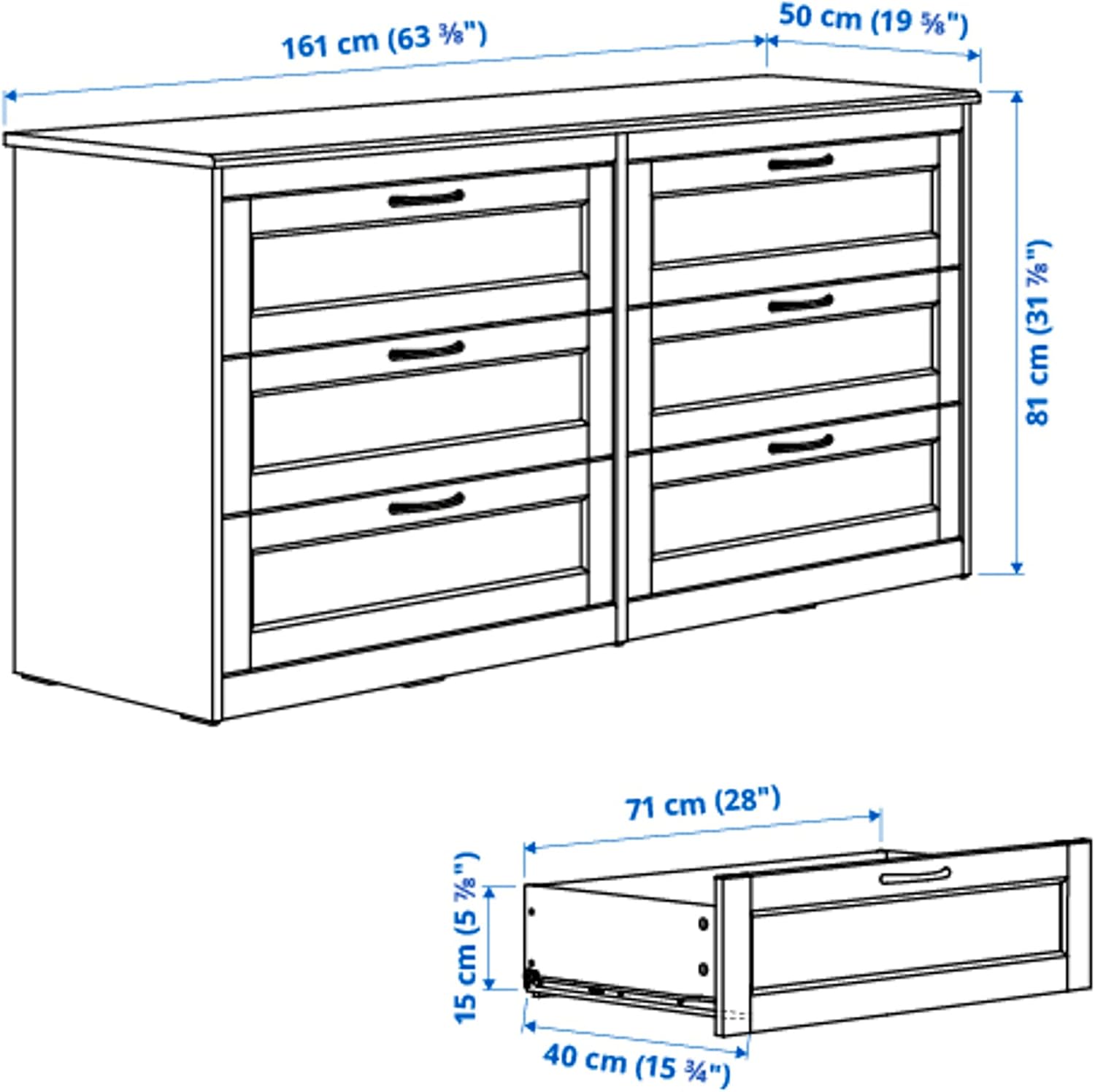 IKEA SONGESAND Chest of 6 Drawers, 161x81 cm, White