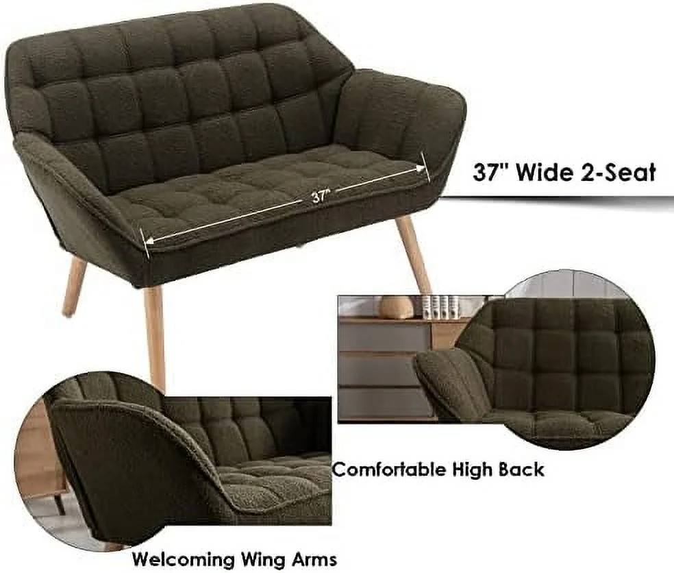 HOOMZNB Small Loveseat for Bedroom 2-Seat Mini Sofa Couch with Wingback and Gold Legs for Living Room Apartment Small Space Fluffy Love Seat  Cream Velvet