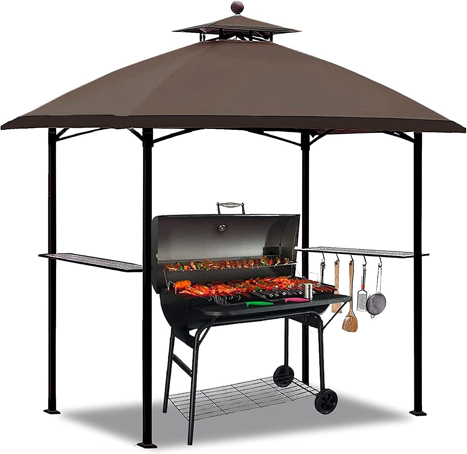 CoastShade 8'x 5' Gray Grill Gazebo Double Tiered Outdoor BBQ Canopy,Grill Gazebo Shelter for Patio and Outdoor Backyard BBQ's with LED Light x 2 (Gray)