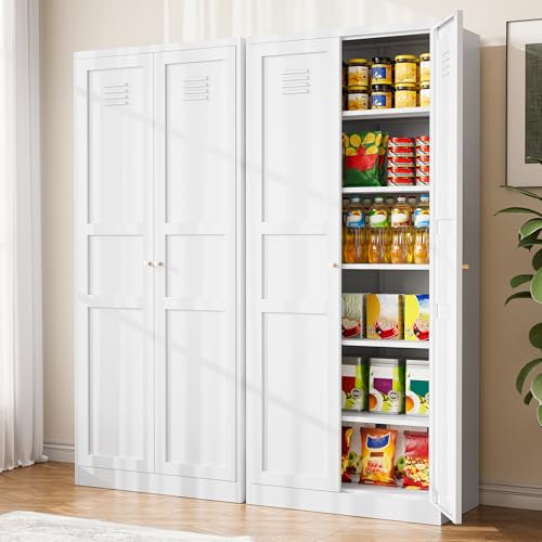 Kitchen Pantry Storage Cabinet with Adjustable Shelves Metal Cupboard Storage Cabinet with Adjustable Feet Pantry Cabinet for Kitchen, Living Room Dinning Room Bathroom. (Black, 61 inch)