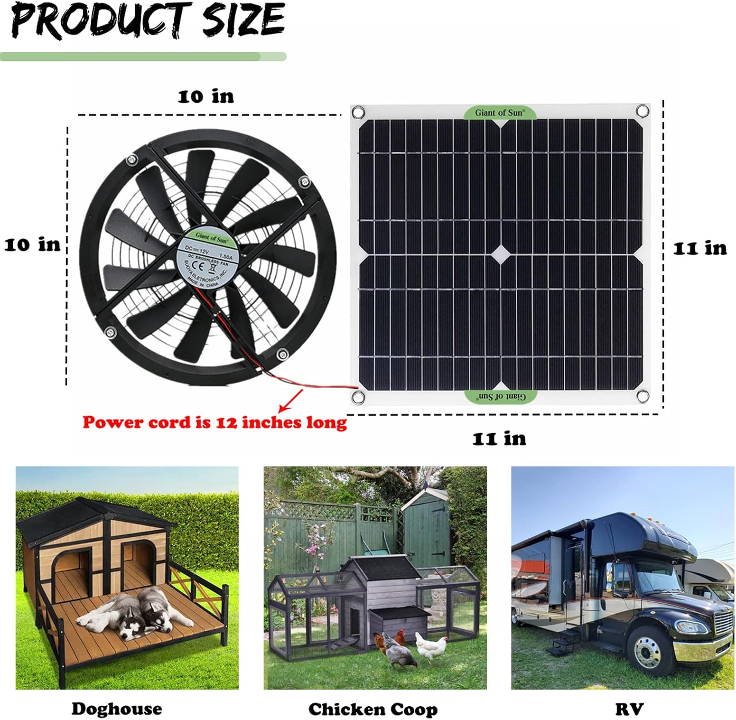 Solar Panel Powered Fan, ventilator IP65 Waterproof 100W 12V Solar Exhaust Fan for Dog Chicken House Greenhouse Rv Roof Quietly Cools and Ventilates