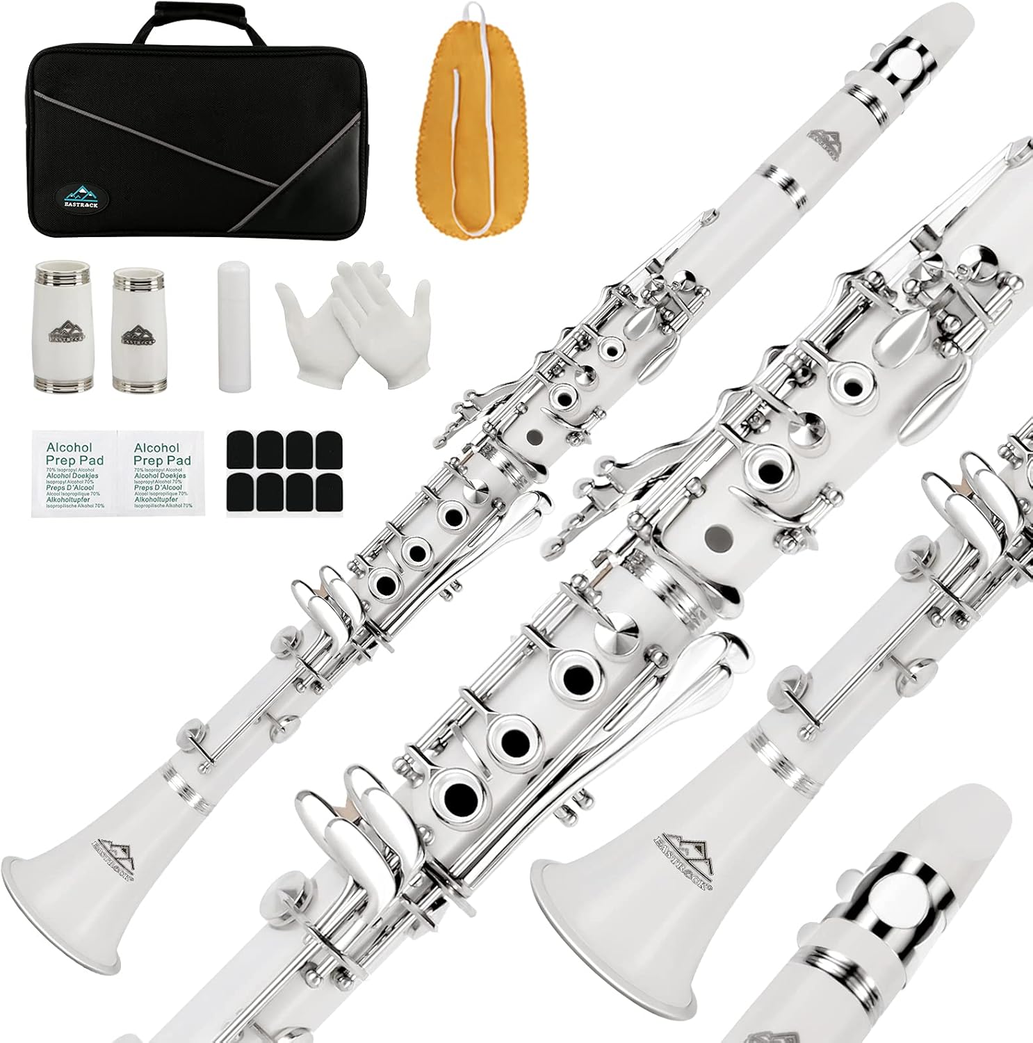 EASTROCK Clarinet Bb Flat 17 Nickel Keys Blue Clarinet for Student Beginner with 2 Barrels Hard Case and Clarinet Cleaning Kit