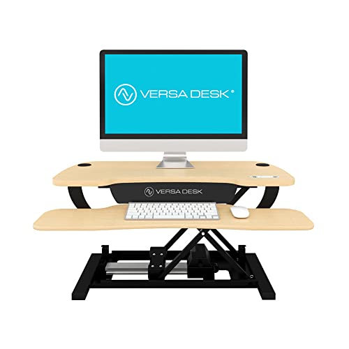 VERSADESK® PowerPro Elite 48” x 24” Standing Desk Converter | 48 Inch Electric Height Adjustable Sit to Stand Desk Riser w/Keyboard Tray & USB Hub - Ergonomic Workstation for Home & Office, Cherry