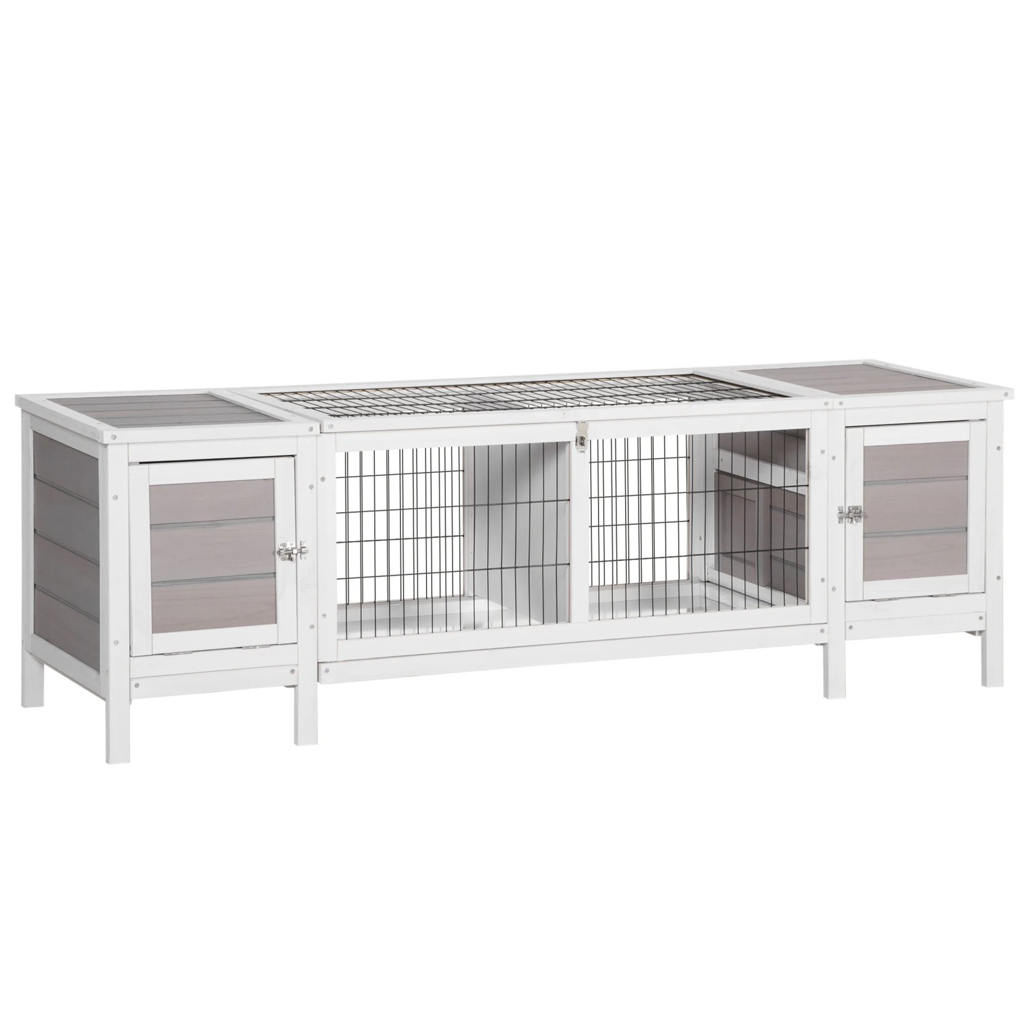 PawHut Rabbit Hutch, Bunny Cage, Guinea Pig House, White - Curated Treasures Market