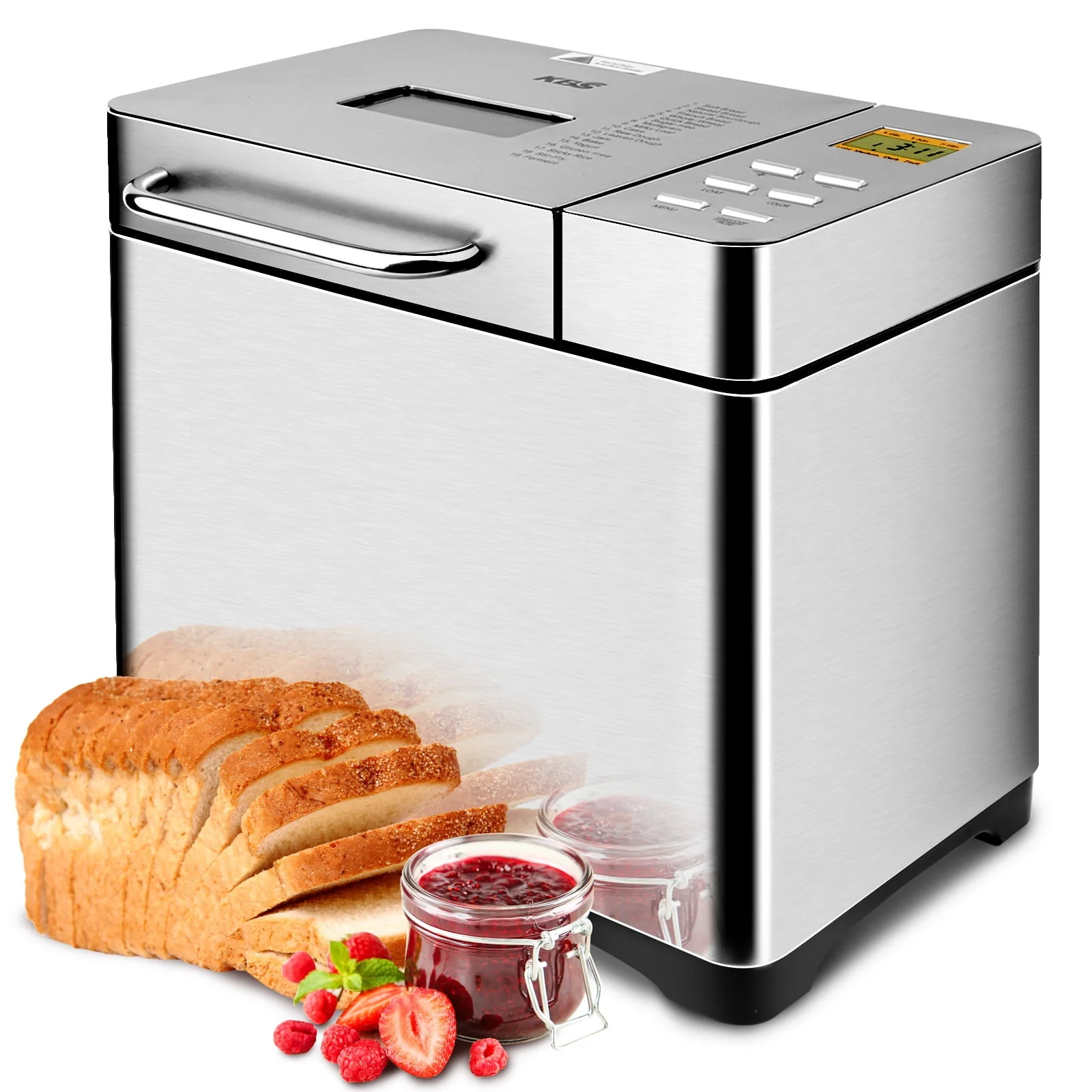 KBS 19-in-1 2LB Bread Maker Machine Fully Automatic LCD Display .Stainless Steel Model# 013