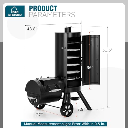 MFSTUDIO Heavy Duty Smoker, X-Large Charcoal Grill with Offset Smoker, 942 sq.in. Cooking Area, For Outdoor Camping Family & Friends Gathering, Black